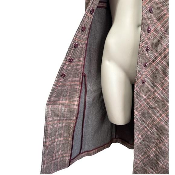Vintage Italian plaid houndstooth LE FULL ruffled midi pea coat woman’s 4 - Picture 7 of 16